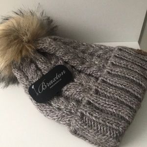Braxton knit beanie with faux fur pom pom
